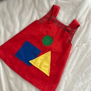 Custom made vintage red with geometric shapes dress for 3-4 year old girl